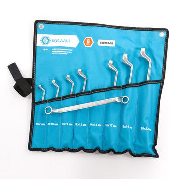Набор ключей накидных КОБАЛЬТ 6x7,8x10,9x11,12x13,14x15,16x17,18x19,20x22 мм, 8 ШТ., чехол-скрутка