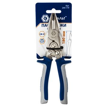 Пассатижи КОБАЛЬТ рычажные, 180 мм, 2-х компонентные рукоятки, CR-V, подвес