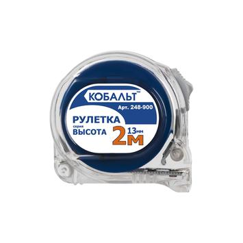 Рулетка КОБАЛЬТ - брелок Высота 2м x 13мм, прозр. корп., мех.стопор, 2-стор.шкала, белое мат. покр. ленты, толщина ленты 0.11 мм