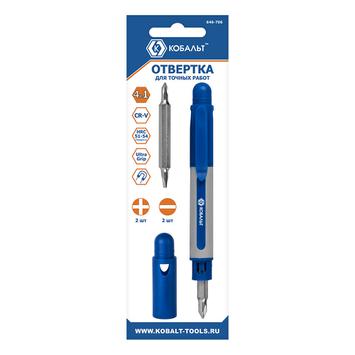 Отвертка рукоятка КОБАЛЬТ 4 в 1 с набором двусторонних бит для точных работ, блистер
