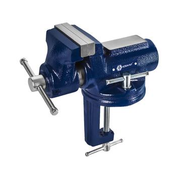 Тиски слесарные КОБАЛЬТ чугунные, НАСТОЛЬНЫЕ, ширина губок 100 мм, захват 63.5 мм, 6.7 кг, с наковальней, поворотные, коробка