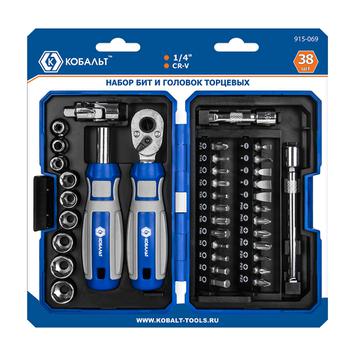 Набор бит и головок с трещоткой КОБАЛЬТ 38 пр.,CR-V