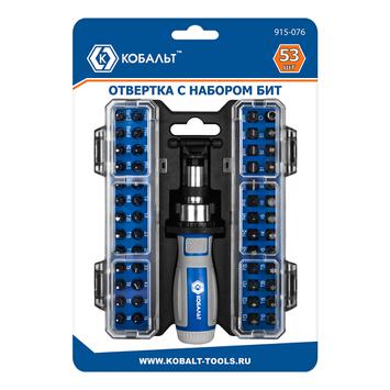 Отвертка рукоятка КОБАЛЬТ с набором бит, 53 ПР., CR-V
