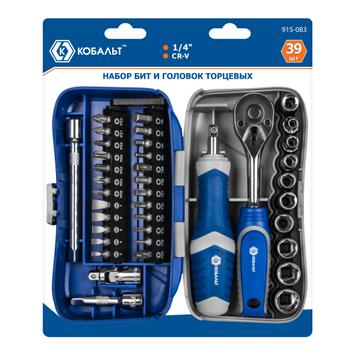 Набор бит и головок с трещоткой КОБАЛЬТ 39 пр.,CR-V